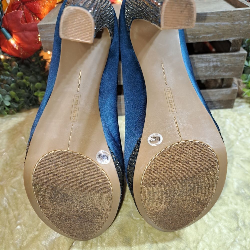 NWOB Vince Camuto Women's Grady Pump High Heel Ocean Blue & Gold Goddess - Picture 10 of 12